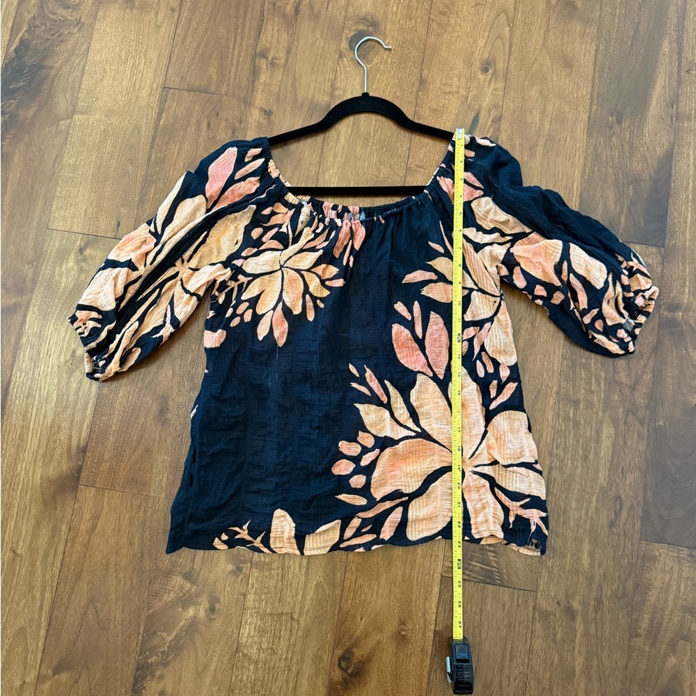 Anthropologie Orange and Black Relaxed Off The Shoulder Puffed Sleeve Blouse - Picture 11 of 11